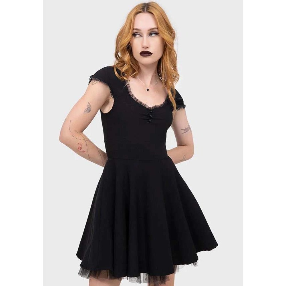 Killstar Aisling Party Dress Black Gothic Mesh Trim Skater Mini whimsigoth Large